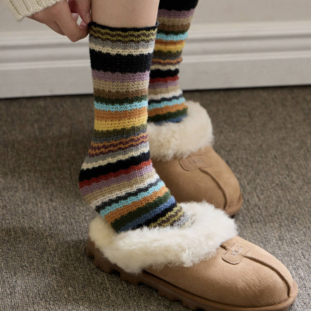 Crochet Knit Socks, Vintage Stripe Slipper Socks, 1 of 8