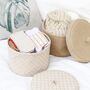 Set Two Round Jute And Cotton Linen Storage Baskets, thumbnail 1 of 7