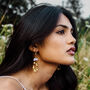Groovy Brass Drop Hoop Earrings With Colourful Clay Charm, thumbnail 1 of 10