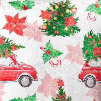 Nostalgic Red Car With Pine Tree Christmas Chenille Cushion, 8 of 12