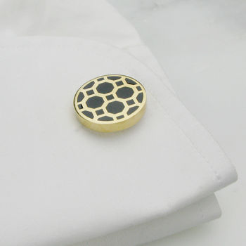 Geometric Cufflinks In Gold And Black Stainless Steel, 2 of 3