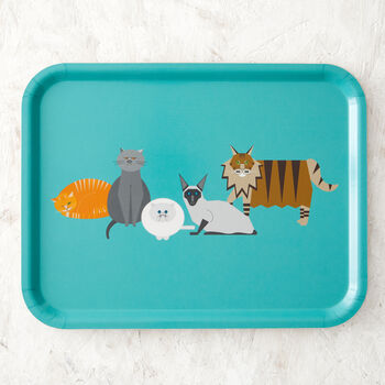 Cat Characters Large Tray + Aqua Tea Towel Gift Set, 3 of 6