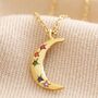 Rainbow Crystal Moon Pendant Necklace In Gold Plating, thumbnail 2 of 6