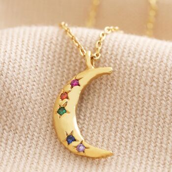 Rainbow Crystal Moon Pendant Necklace In Gold Plating, 2 of 6