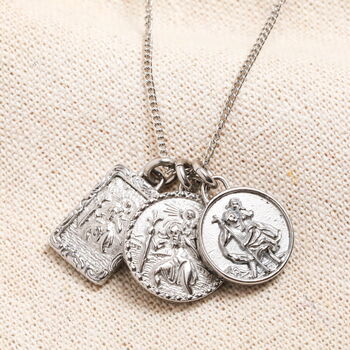 Men's Stainless Steel Vintage St Christopher Charms Long Chain Necklace, 3 of 8