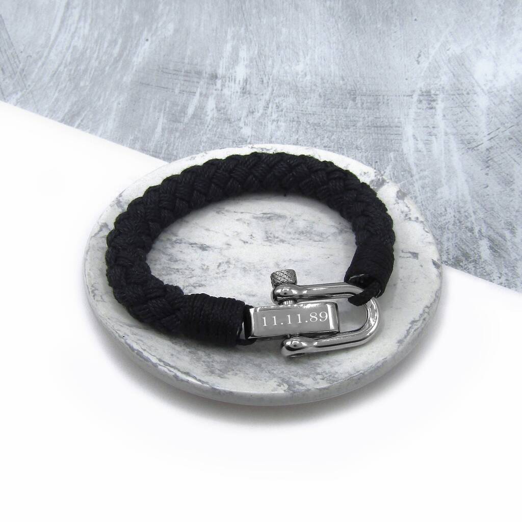 Personalised Men's Black Shackle And Rope Bracelet By PARKER&CO