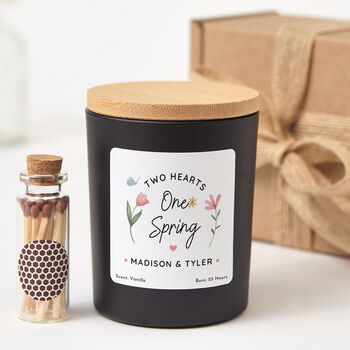 Personalised Two Hearts One Spring Candle Gift For Couple, 2 of 6