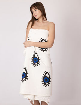 White With Dark Blue Eye Organic Cotton Peshtemal Towel, 3 of 6