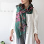 Gold Effect Summer Florals Print Scarf, thumbnail 5 of 11