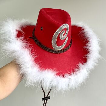 Personalised Feather Trim Christmas Cowboy Hat, 6 of 9