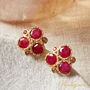 Ruby Triple Stone Gold And Silver Stud Earrings, thumbnail 8 of 9