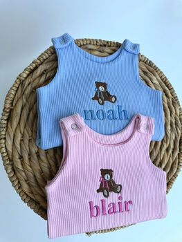 Teddy Personalised Baby Dungarees Romper | Baby Gift, 7 of 10