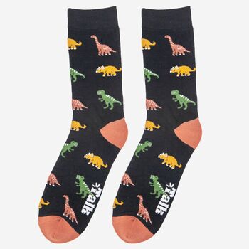 Men's Bamboo Socks Black Multi Dinosaurs, 3 of 6