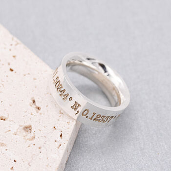 Latitude Longitude Coordinates Silver Ring 8mm Flat Profile, 4 of 9