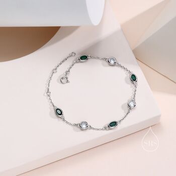 Emerald Green And Clear Cz Bracelet In Sterling Silver, 9 of 12