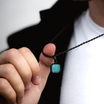 Mens Necklace, Green Opal Gold Plated Steel Pendant, 7 of 11
