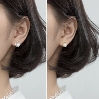 Sterling Silver Pearl Teardrop Stud Earrings, 3 of 5