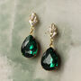 Art Deco Emerald Green Teardrop Chrysler Earrings, thumbnail 7 of 9