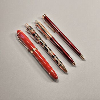 Red And Burgundy Rose Gold Four Piece Pen Gift Set, 3 of 9
