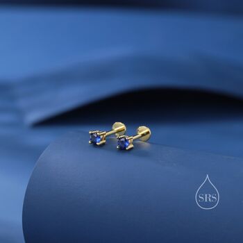 Sterling Silver Sapphire Blue Cz Internally Threaded Earrings, 7 of 11