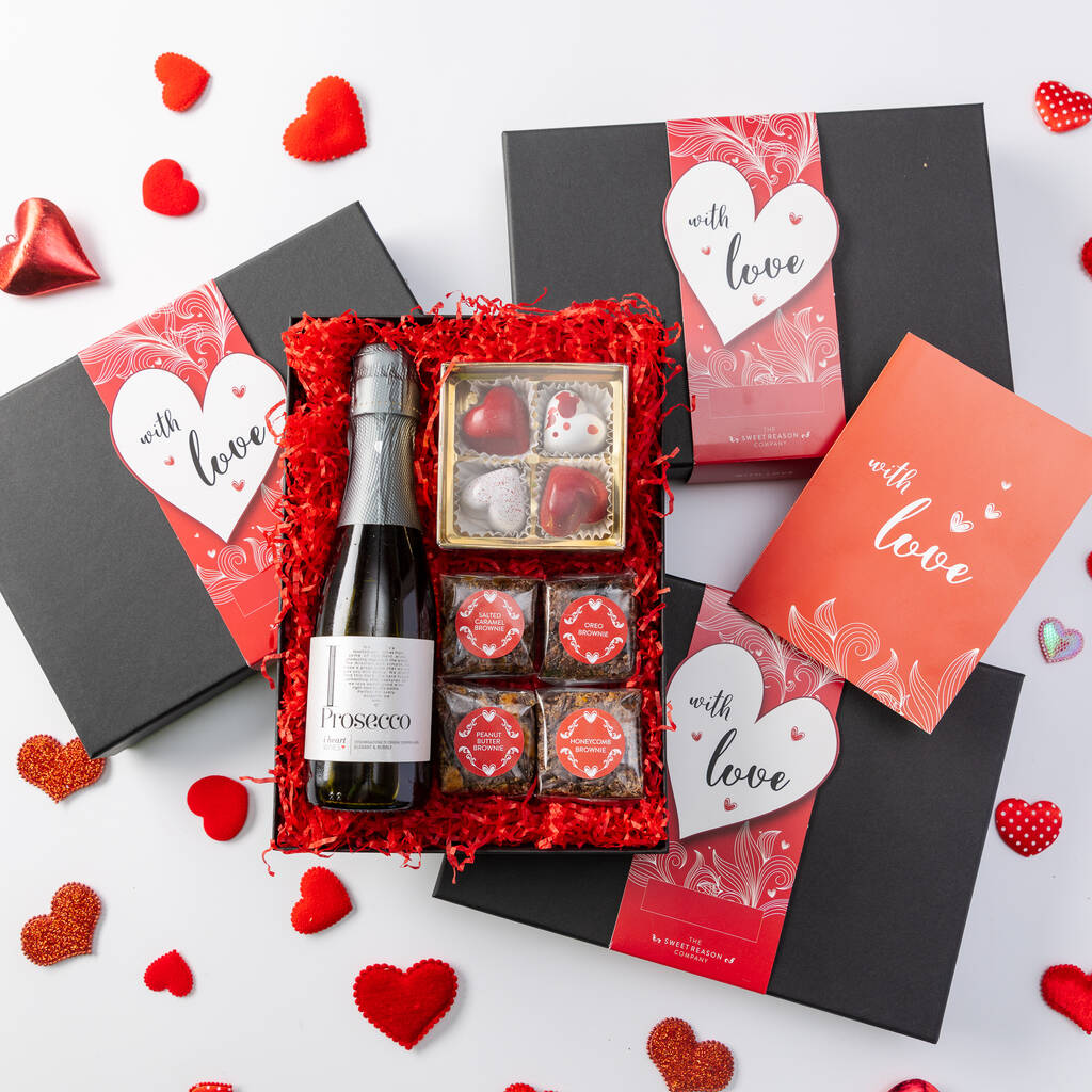 'With Love' Chocolates, Brownies And Prosecco Gift Box By The Sweet