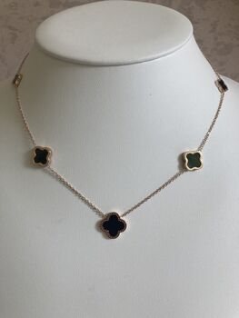 18 K Gold Plated Clover Necklace Rose Gold Black, 6 of 6