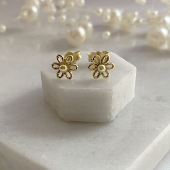 Yellow Gold Flower Earrings Granddaughter, Most Special Gift, 2 of 4