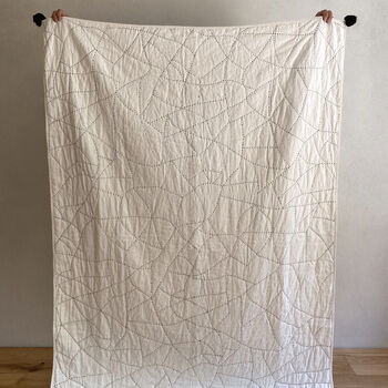 Phoebe Hand Stitched Quilted Throw Ivory And Black, 3 of 8
