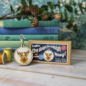 Leading The Sleigh, The Rudolph Way! Christmas Mini Matchbox Cross Stitch Kit, 2 of 6