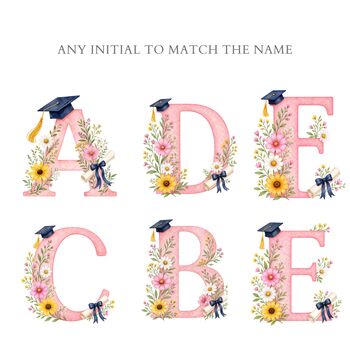 Graduation Pink Initial Card, Graduation Hats Card For Her, Any Initial, 2 of 5