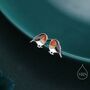 Hand Painted Robin Bird Stud Earrings In Sterling Silver, thumbnail 1 of 11