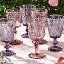 Set Of Six Floral Coloured Glass Wine Goblets, thumbnail 1 of 3