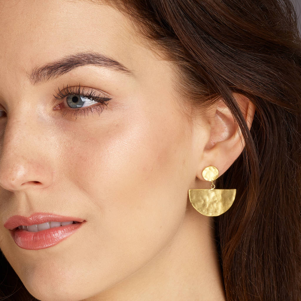 Gold Semi Circle Statement Drop Earrings