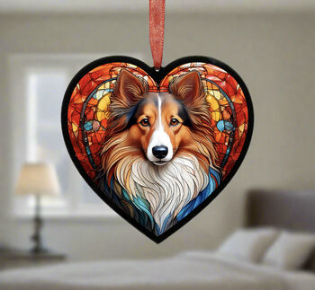 Sheltie Stained Glass Effect Heart Suncatcher, 5 of 5