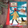 Dog And Sledge Festive Walk Christmas Card, thumbnail 1 of 2