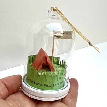 Personalised Camping Glass Dome With Tent And Flag, 6 of 9