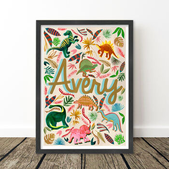 Blue And Gold Dinosaur Name Print, 7 of 9