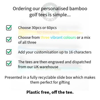 Personalised Bamboo Golf Tees 70mm Golf Gift, 3 of 12