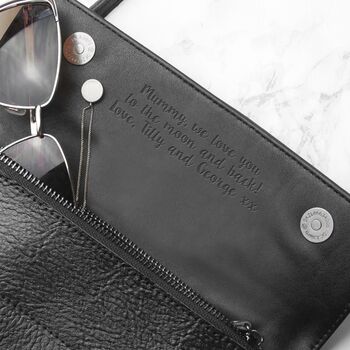 Personalised Black Leather Clutch Bag, 7 of 12