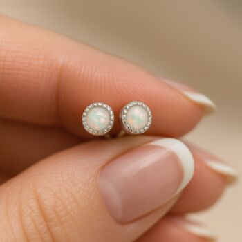 Sterling Silver White Opal Textured Stud Earrings, 2 of 8