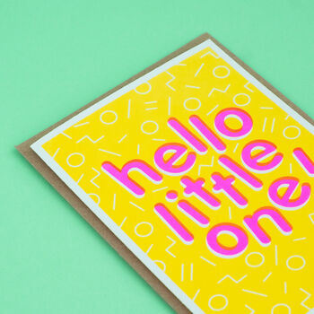 Hello Little One! Handmade Baby Card Neon Pink/Yellow, 2 of 7