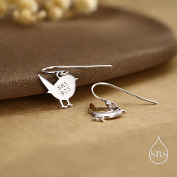 Sterling Silver Wren Bird Drop Hook Earrings Earrings, 4 of 11