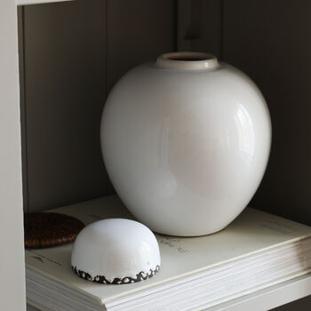 Round White Distressed Lidded Jar, 2 of 3