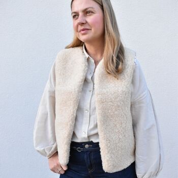 Wool Merino Short Gilet In Beige, 3 of 10