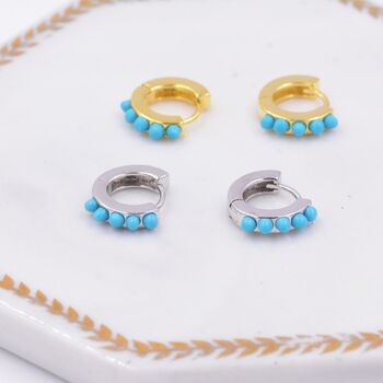 Turquoise Stones Huggie Hoop Earrings, 2 of 12