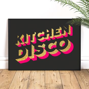 Kitchen Disco Neon And Glitter Typography Wall Art, 3 of 5