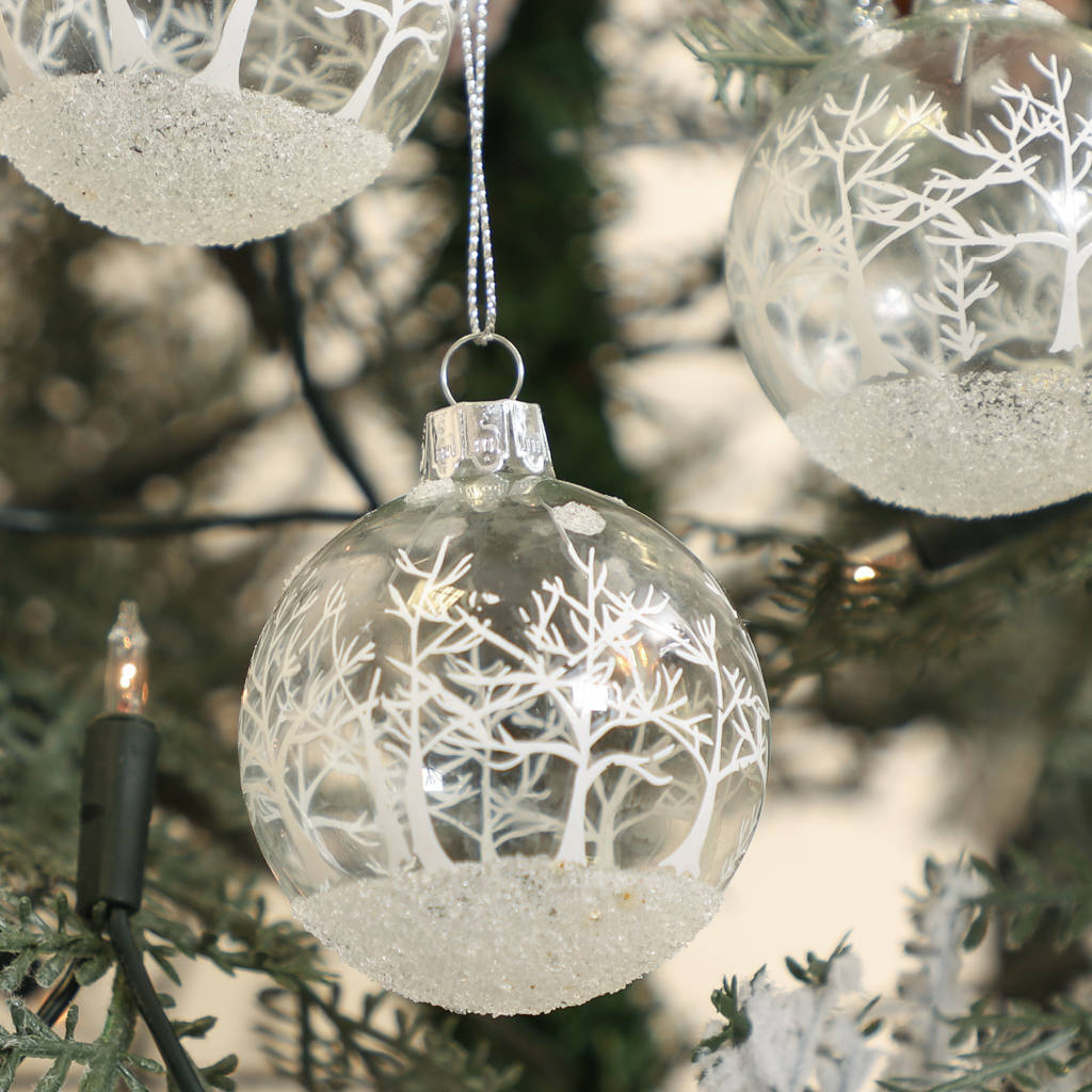 Set Of Six Enchanted Forest Christmas Baubles By Dibor