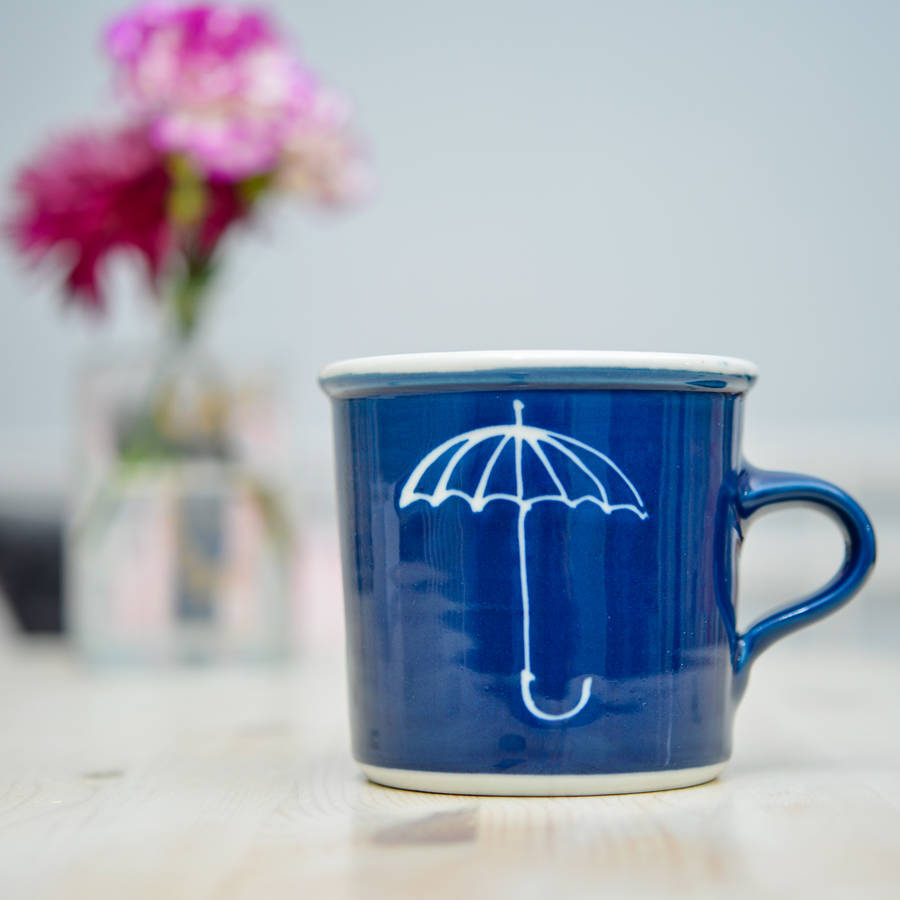 handmade porcelain umbrella tea mug by terry pottery