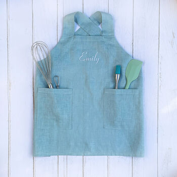 Personalized Linen No Ties Pinafore Apron With Cross Back Detail, 11 of 12