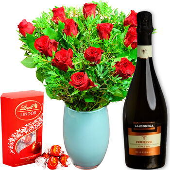 A Dozen Red Rose Flowers Chocolates And Prosecco, 8 of 9